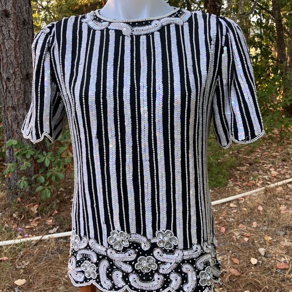 Lawrence Kazar New York vintage sequins and beaded formal top M / L